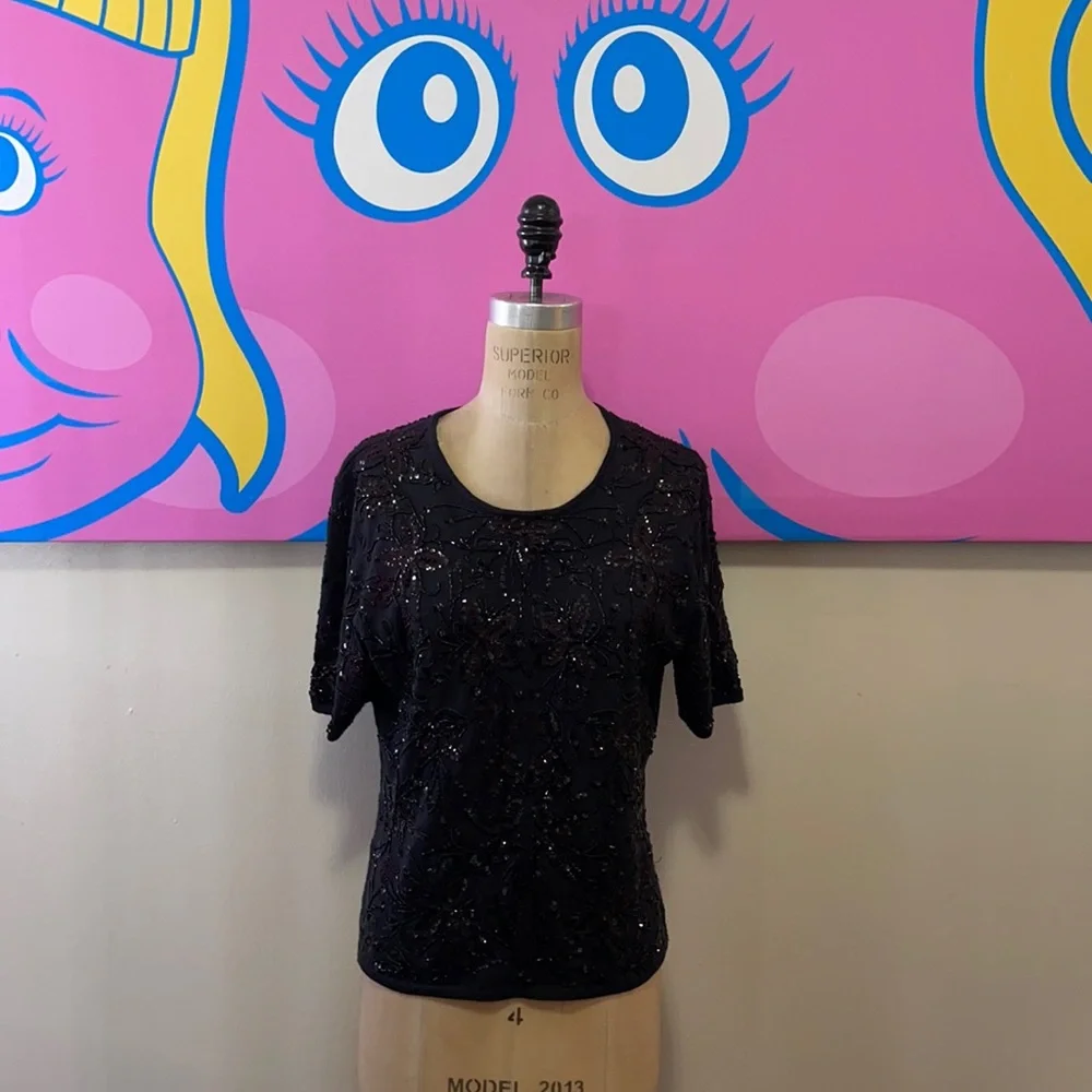 Oscar de la Renta Black Sequin Sweater